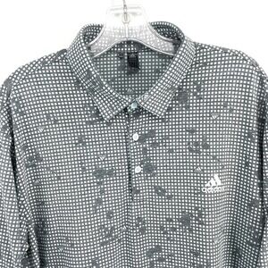 Adidas Primegreen Mens XL Golf‎ Polo Shirt Gray White Grid Pattern Casual Preppy